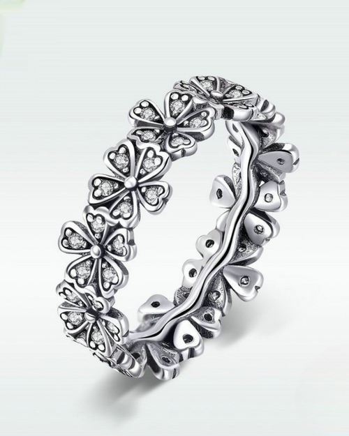 Anillo Daiséa – Anillo de flor tipo margarita de plata de ley 925 con circonitas | Joyería floral romántica