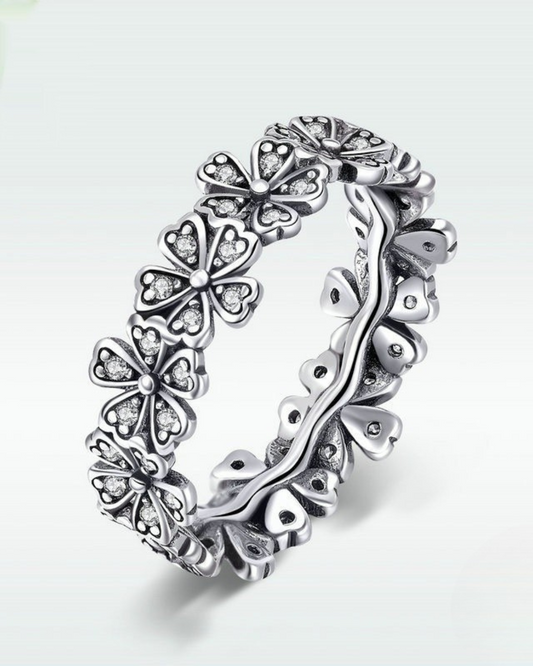 Anillo Daiséa – Anillo de flor tipo margarita de plata de ley 925 con circonitas | Joyería floral romántica