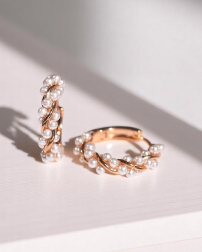 Pendientes Élysée – Pendientes de Aro con Perlas Irregulares | Oro y Oro Rosa | Bohemio Elegante | Serenyah