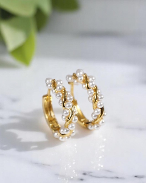 Pendientes Élysée – Pendientes de Aro con Perlas Irregulares | Oro y Oro Rosa | Bohemio Elegante | Serenyah