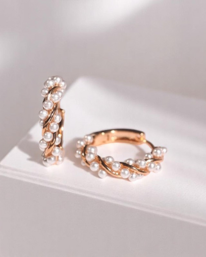 Pendientes Élysée – Pendientes de Aro con Perlas Irregulares | Oro y Oro Rosa | Bohemio Elegante | Serenyah