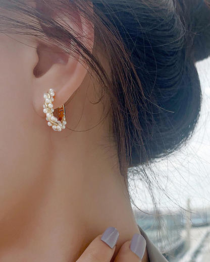 Pendientes Élysée – Pendientes de Aro con Perlas Irregulares | Oro y Oro Rosa | Bohemio Elegante | Serenyah
