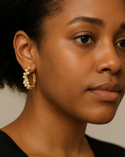Pendientes Élysée – Pendientes de Aro con Perlas Irregulares | Oro y Oro Rosa | Bohemio Elegante | Serenyah