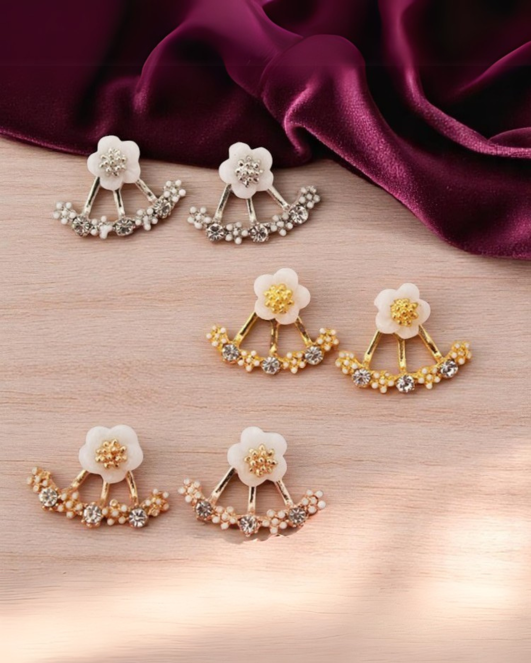 Pendientes Fiorelle – Pendientes de botón florales con circonitas | Oro, Oro Rosa y Plata | Serenyah