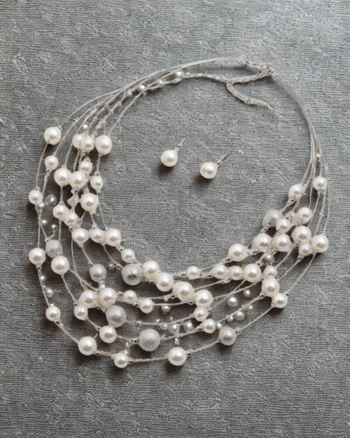 Galassia di Perle - Collar de perlas multicapa con pendientes Serenyah