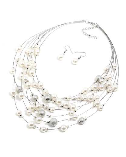 Galassia di Perle - Collar de perlas multicapa con pendientes Serenyah