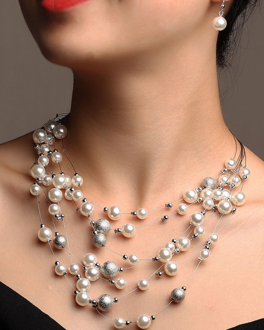 Galassia di Perle - Collar de perlas multicapa con pendientes Serenyah