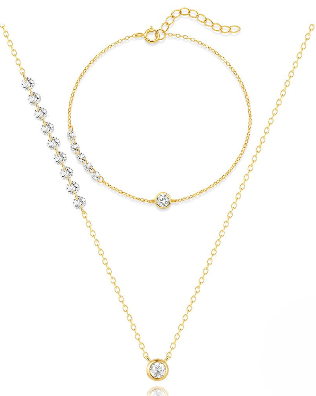 Conjunto Luna D'Oro – Collar y Pulsera Chapados en Oro de Plata 925 con Circonita Cúbica | Serenyah