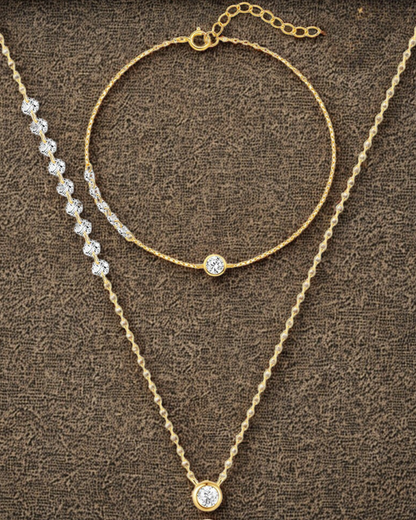 Conjunto Luna D'Oro – Collar y Pulsera Chapados en Oro de Plata 925 con Circonita Cúbica | Serenyah