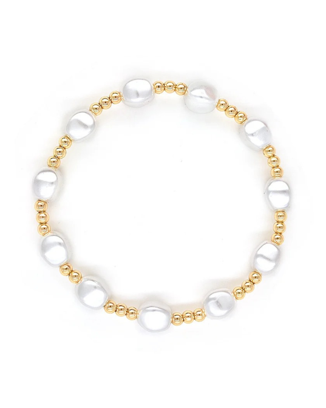 Pulsera Lunaria – Pulsera elástica de perlas barrocas y cuentas doradas para mujer | Serenyah