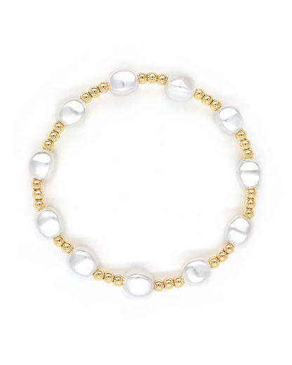 Pulsera Lunaria – Pulsera elástica de perlas barrocas y cuentas doradas para mujer | Serenyah