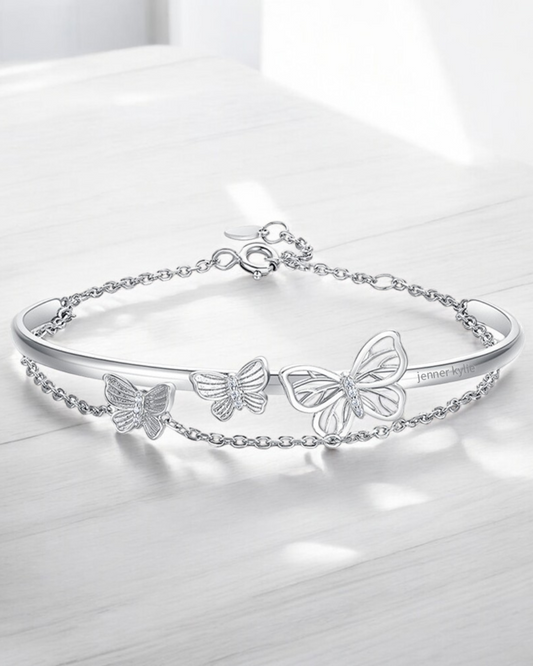 Monarque Argenté – Silver Butterfly Bracelet for Women | 3D Double Butterfly Cuff | Serenyah