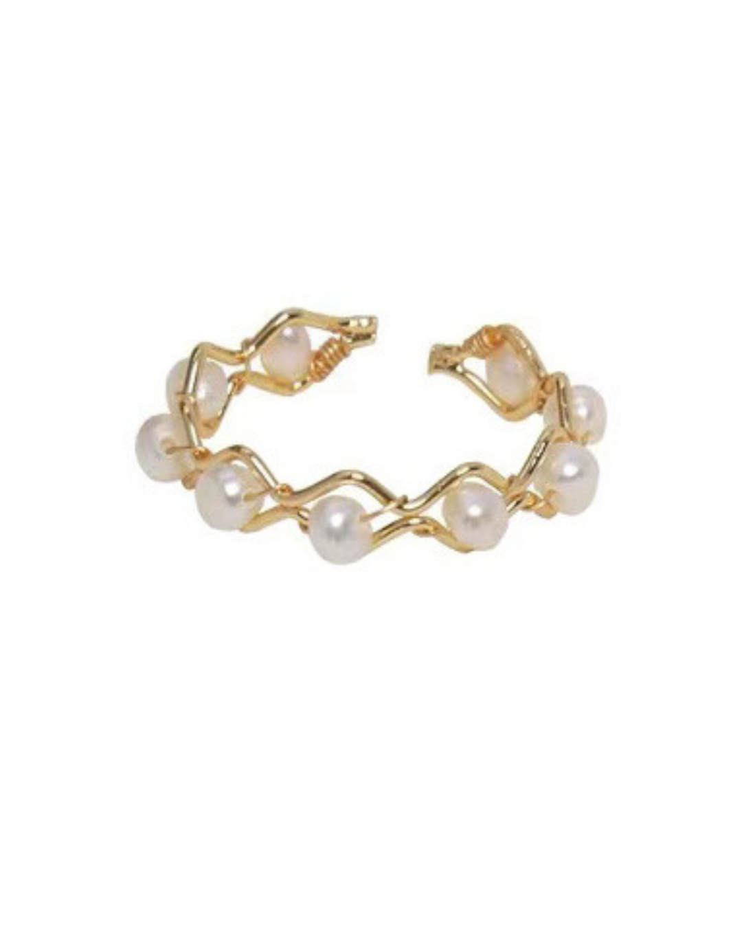 Anillo Náia – Anillo abierto chapado en oro con perlas de agua dulce y banda trenzada | Inspirado en la naturaleza