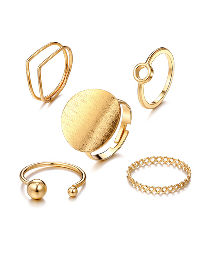 Ornys Set – 5-Piece Geometric Ring Set in Gold or Silver | Modern Minimalist Stacking Rings