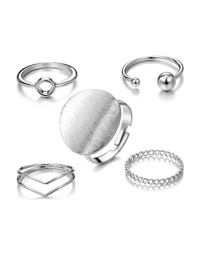 Ornys Set – 5-Piece Geometric Ring Set in Gold or Silver | Modern Minimalist Stacking Rings