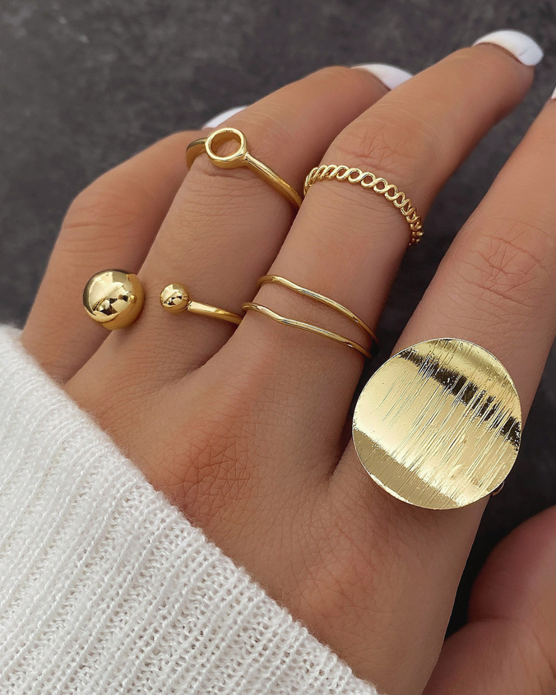 Ornys Set – 5-Piece Geometric Ring Set in Gold or Silver | Modern Minimalist Stacking Rings