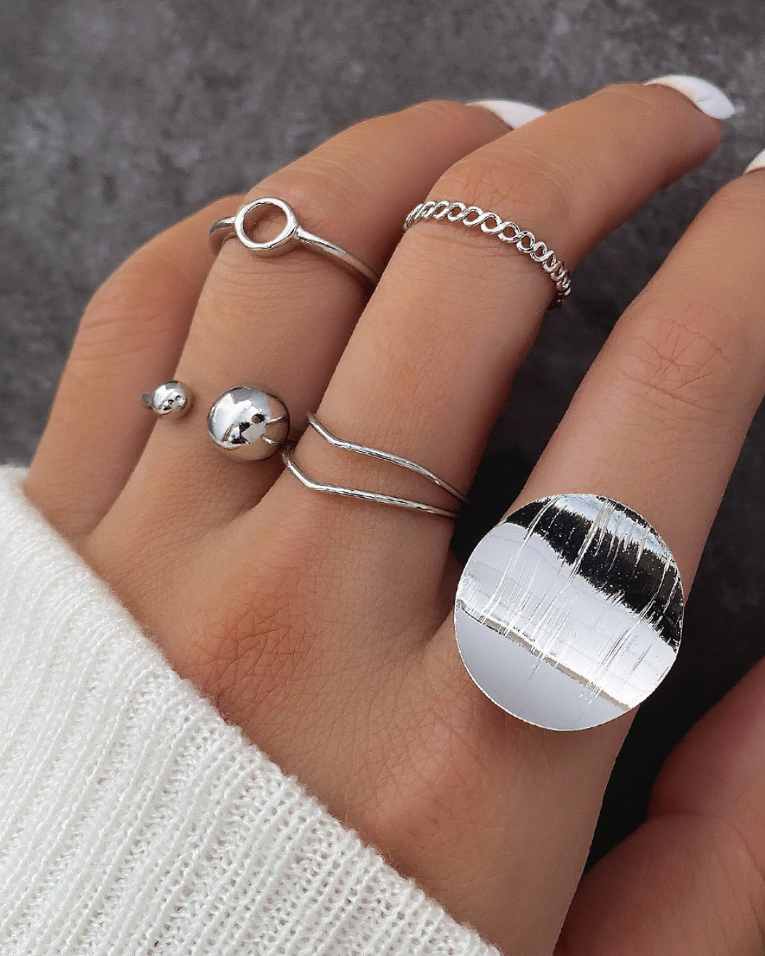 Ornys Set – 5-Piece Geometric Ring Set in Gold or Silver | Modern Minimalist Stacking Rings
