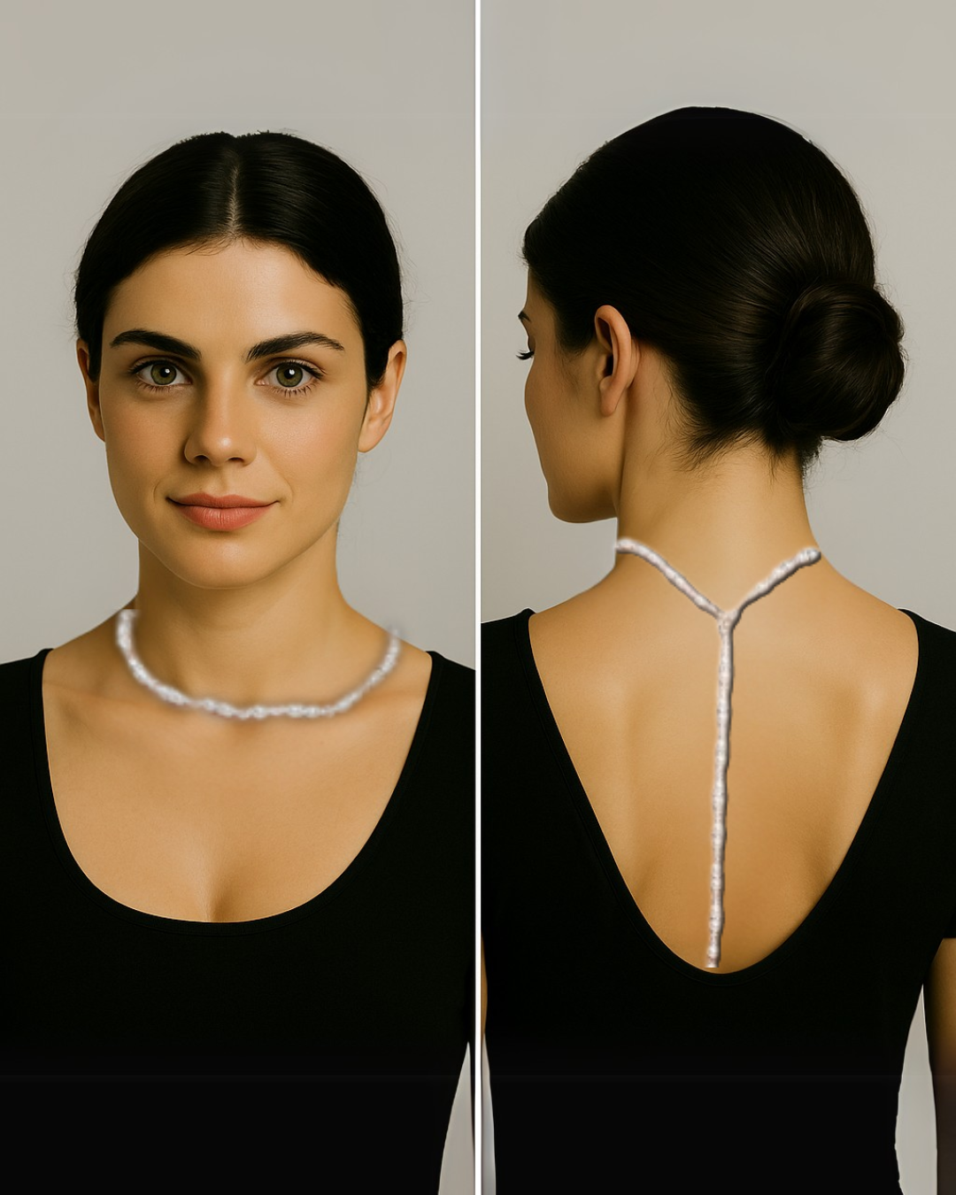 Collar de perlas en cascada para espalda | Joyas de novia de perlas y cristales – Serenyah