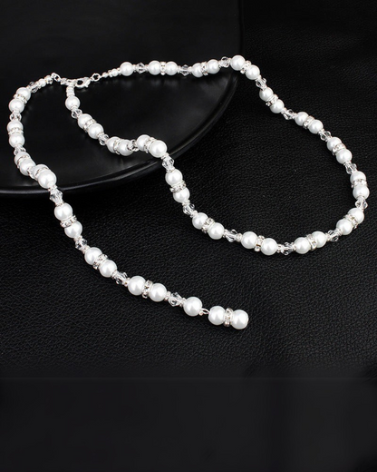 Collar de perlas en cascada para espalda | Joyas de novia de perlas y cristales – Serenyah