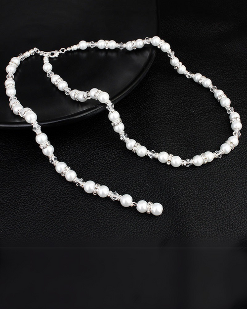 Collar de perlas en cascada para espalda | Joyas de novia de perlas y cristales – Serenyah