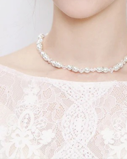 Collar de perlas en cascada para espalda | Joyas de novia de perlas y cristales – Serenyah