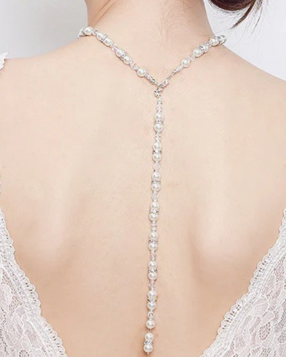 Collar de perlas en cascada para espalda | Joyas de novia de perlas y cristales – Serenyah