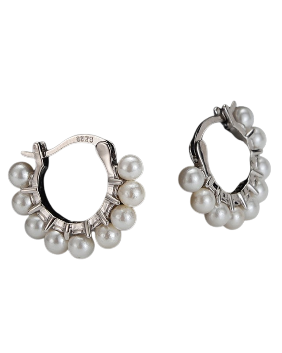 Perla Halo Pearl Huggie Earrings in 925 Sterling Silver | Serenyah