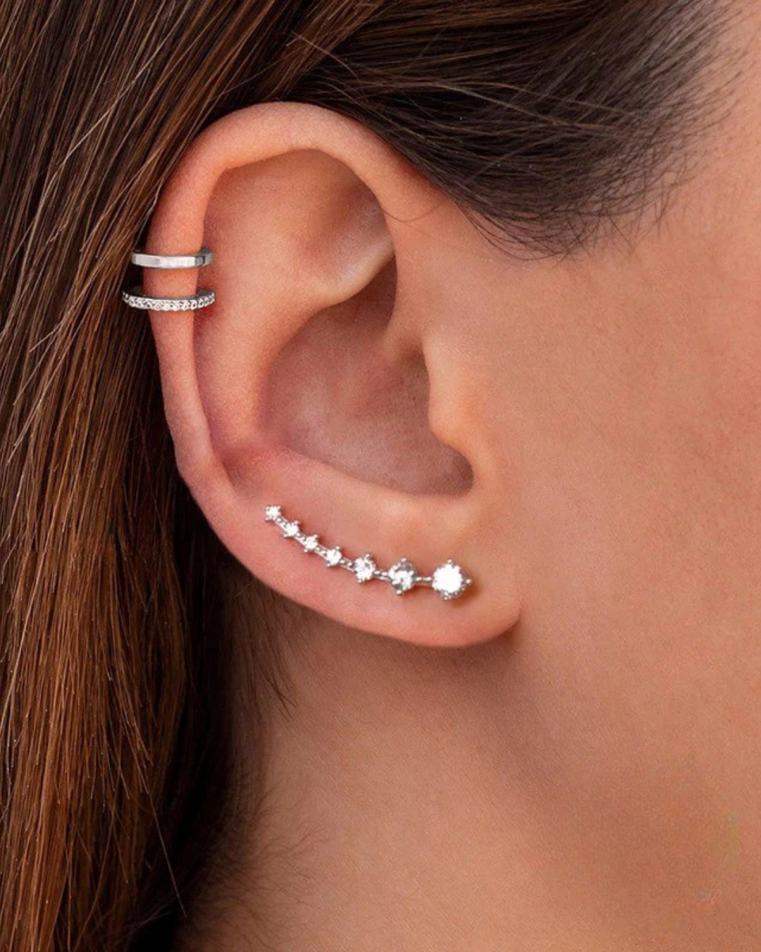 Arcos Rivoli – Pendientes trepadores de circonita de plata 925 | Oro y oro blanco | Serenyah