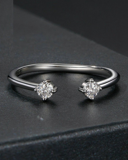 Anillo Sorellé – Anillo abierto de plata 925 con doble circonita | Oro y plata | Serenyah
