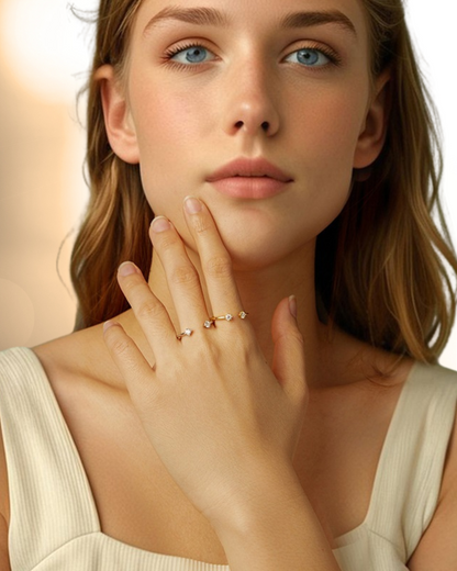 Anillo Sorellé – Anillo abierto de plata 925 con doble circonita | Oro y plata | Serenyah
