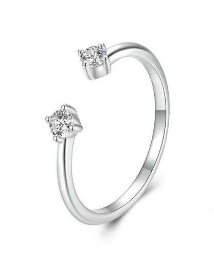 Anillo Sorellé – Anillo abierto de plata 925 con doble circonita | Oro y plata | Serenyah