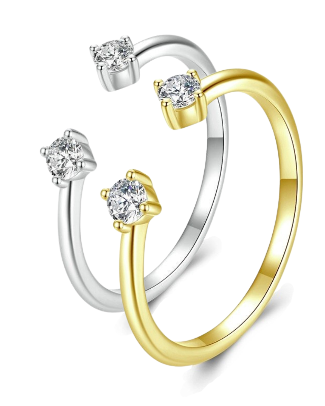 Anillo Sorellé – Anillo abierto de plata 925 con doble circonita | Oro y plata | Serenyah