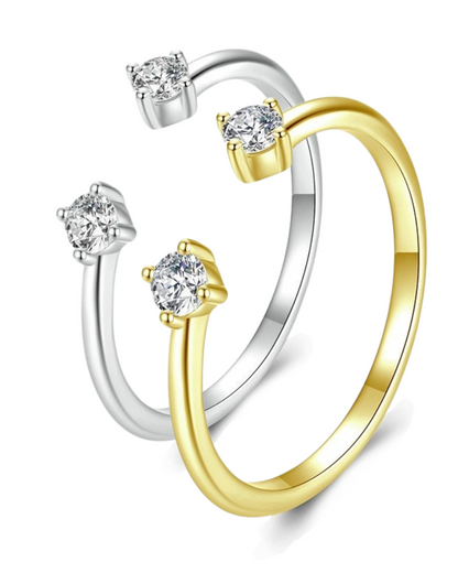Anillo Sorellé – Anillo abierto de plata 925 con doble circonita | Oro y plata | Serenyah