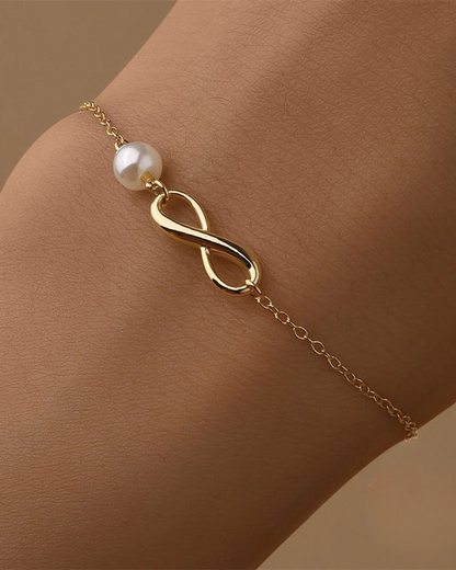 Verona Pearl – Pulsera de perlas y símbolo infinito de plata 925 y oro para mujer | Serenyah