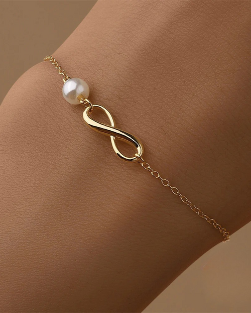 Verona Pearl – Pulsera de perlas y símbolo infinito de plata 925 y oro para mujer | Serenyah