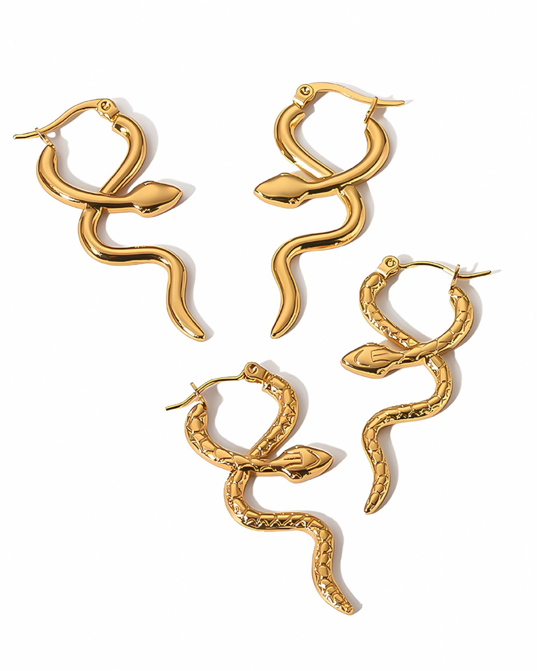 Pendientes Viperra – Pendientes colgantes de serpiente de oro de 18 quilates para mujer | Lisos y texturizados | Serenyah