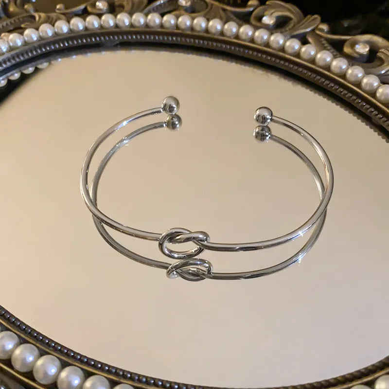 Knot Cuff Bangle Bracelet | Gold & Silver Stainless Steel Serenyah