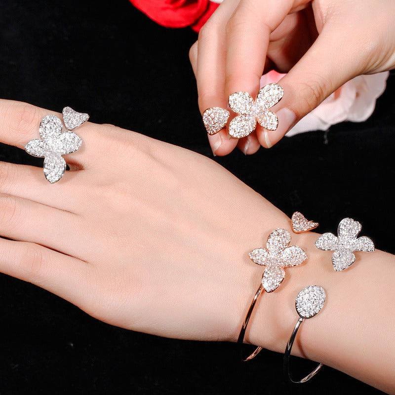 Fiori di Luce – Floral Zirconia Bracelet & Ring Set | Rose Gold & Silver | Serenyah