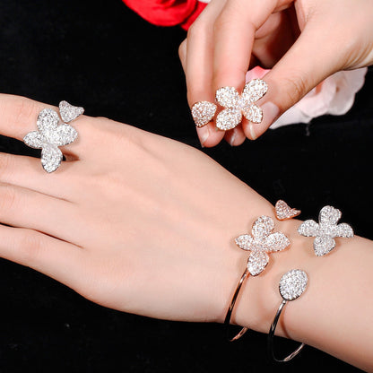 Fiori di Luce – Floral Zirconia Bracelet & Ring Set | Rose Gold & Silver | Serenyah