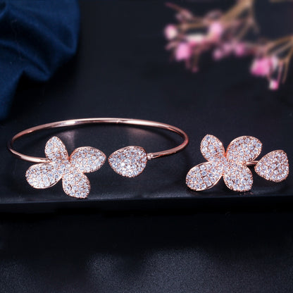 Fiori di Luce – Floral Zirconia Bracelet & Ring Set | Rose Gold & Silver | Serenyah
