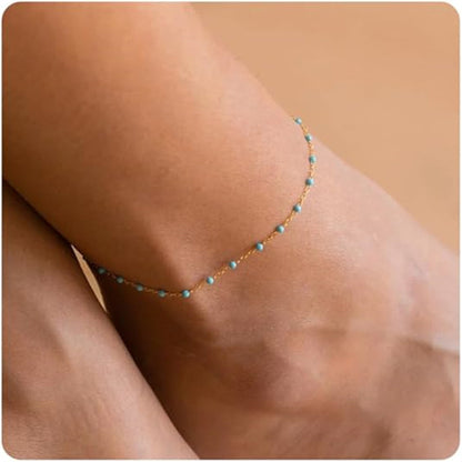 Tobillera Mykonos – Pulsera de tobillo bohemia con cuentas y cadena dorada de Serenyah