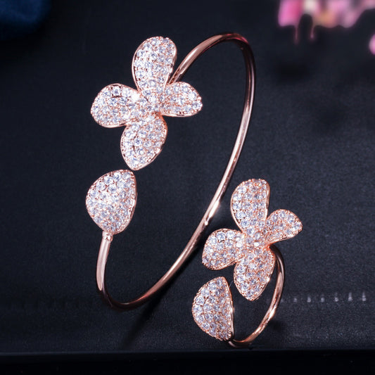 Fiori di Luce – Conjunto de Pulseira e Anel em Zircónia Floral | Ouro Rosa e Prata | Serenyah