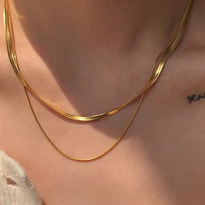 Juego de collares de cadena de espiga en capas | Acero inoxidable chapado en oro | Serenyah