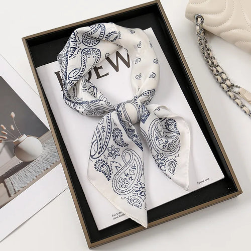 White Large Paisley Silk Scarf for Women
