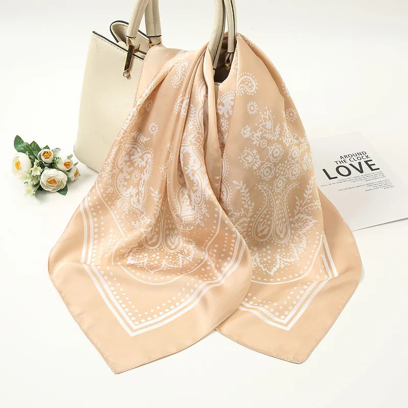 Champagne Beige Tonal Paisley Silk Scarf for Women