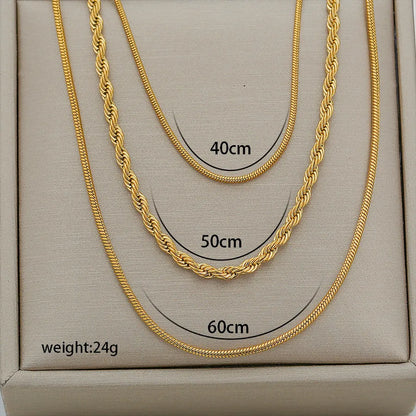 Set de Collares en Capas Dorados — Cadena Serpiente y Cadena Cuerda Serenyah