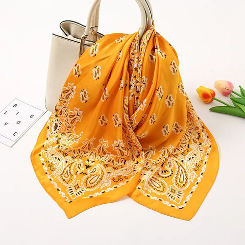 Golden Yellow Paisley Silk Scarf for Women