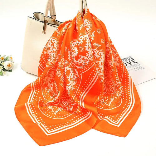 Orange Floral Paisley Silk Scarf for Women