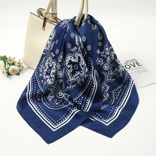 Navy Blue Paisley Silk Scarf for Women