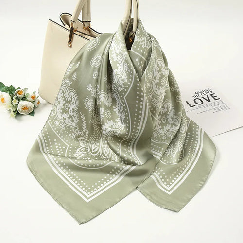 Sage Green Floral Paisley Silk Scarf for Women